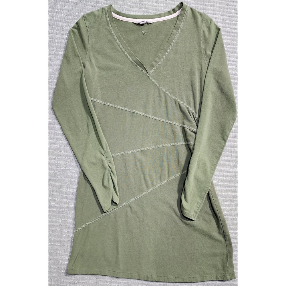 Athleta Womens XS Sage Green Long Sleeve V-Neck Faux Wrap Seamed Tunic Top‎